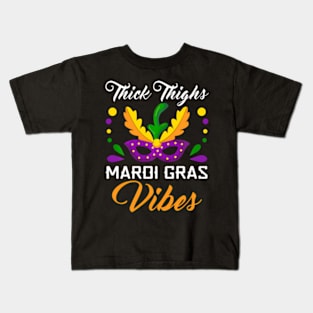 Thick Thighs Mardi Gras Vibes Mask Feathers For Men Women Kids T-Shirt